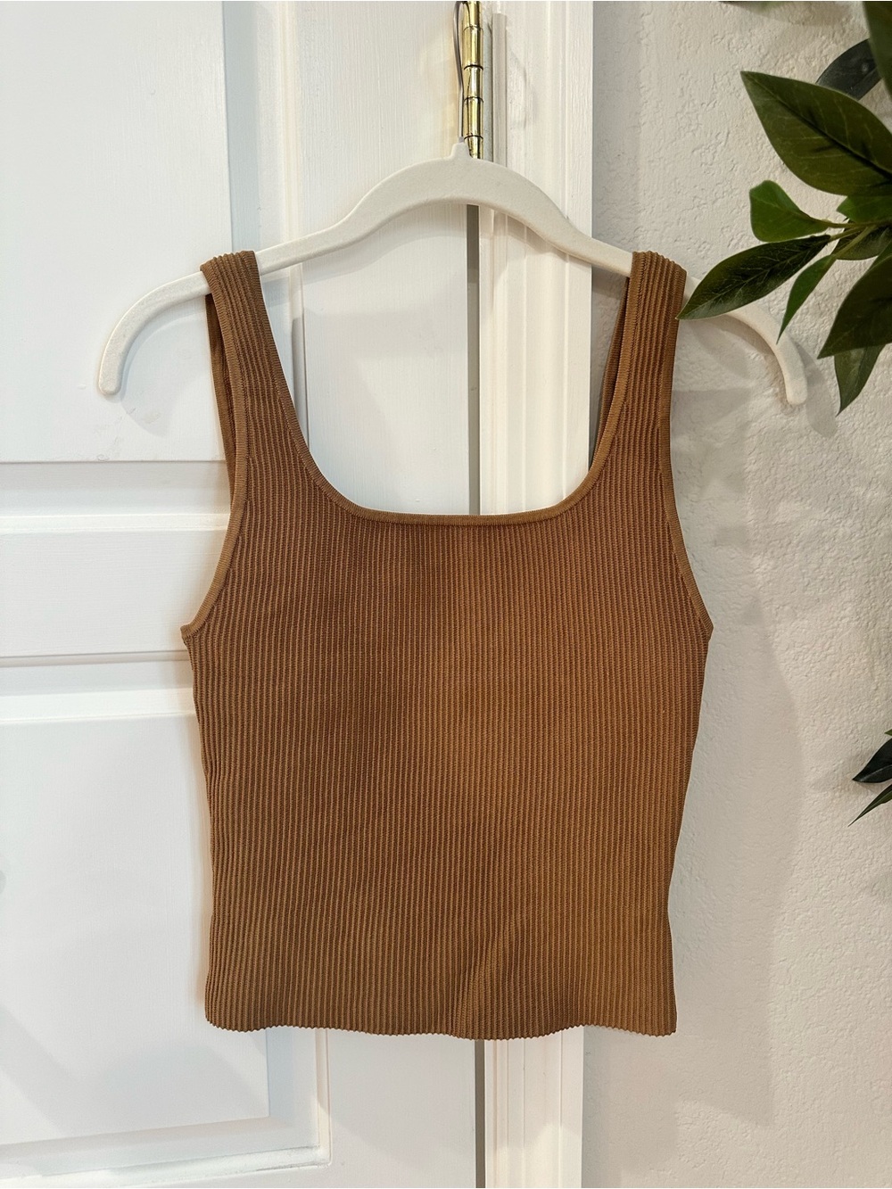 Aritzia Babaton Ribbed Square-Neck Tank - Brown